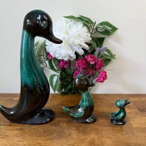 Blue Mountain Pottery Duck Figurines Set Canadian Vintage Green Black MCM Decor‎